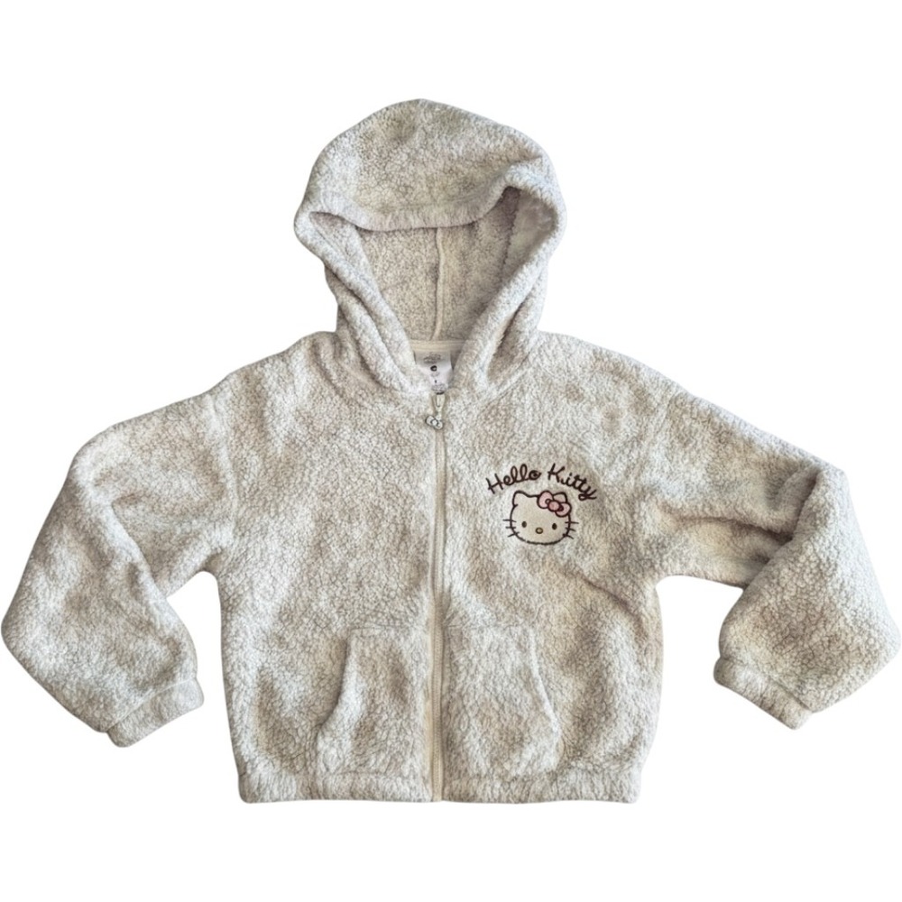 Hello Kitty Hybrid Apparel Girl's Large Sherpa Fleece‎ Zip Up Hoodie White gray